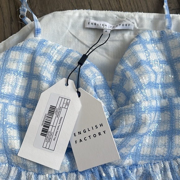 English Factory | Sleeveless Sequin Twist Front Plaid Flounce Tank - Picture 10 of 13